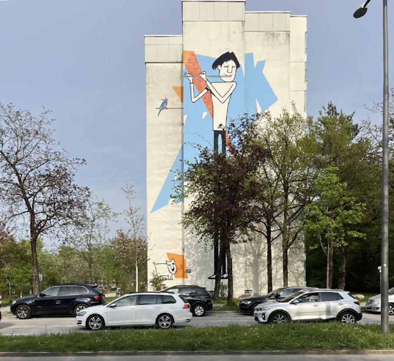 "Der Flöten Spieler" Street Art Mural by "Der Blaue Vogel