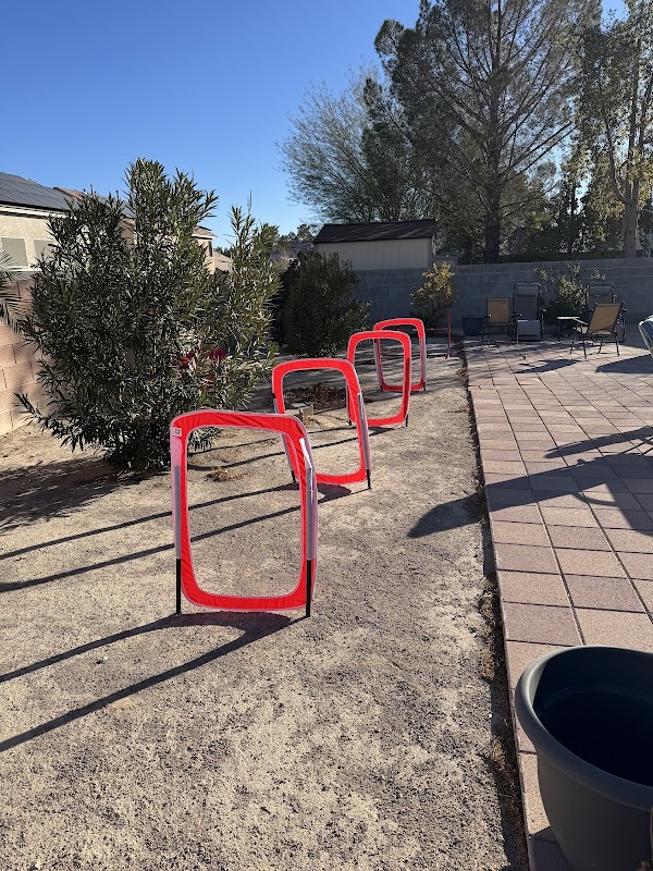 Kaurie’s fully fenced yard with agility trading course