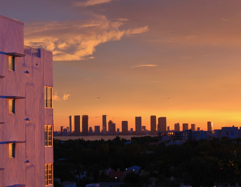 Miami Skyline Sunset View from Mid-Beach