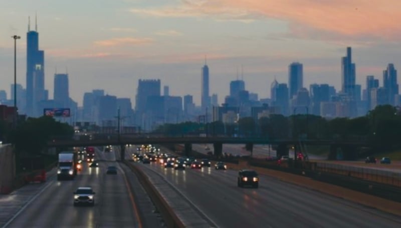 Chicago Skyline from Kennedy Expressway Overpass